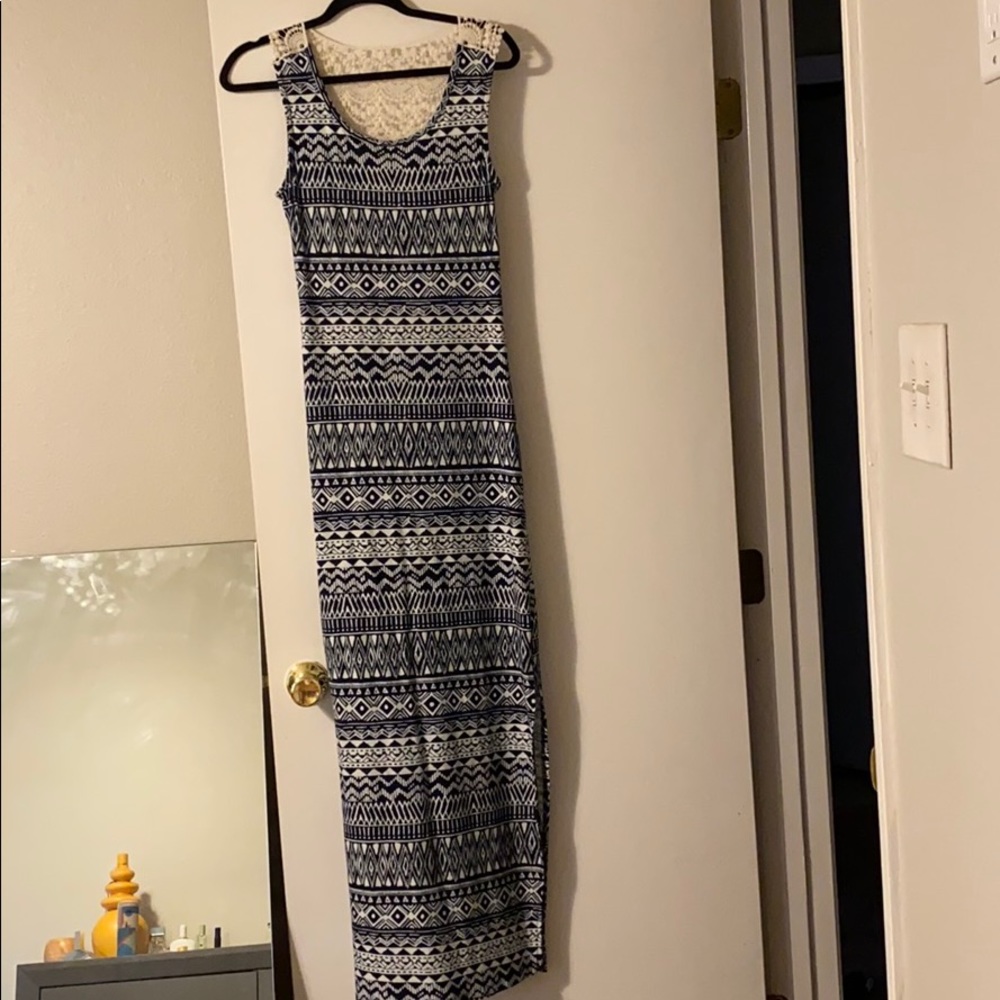 Beautiful long blue and white dress